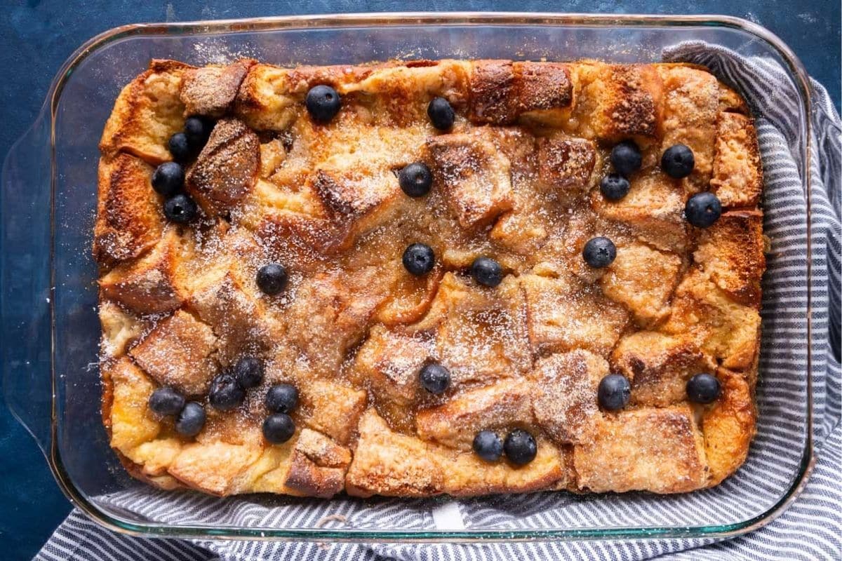 french toast casserole with hawaiian rolls in a 9x13" pan
