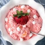 overhead view of jello fluff salad in a bowl