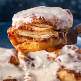 cinnamon roll biscuits on a spatula