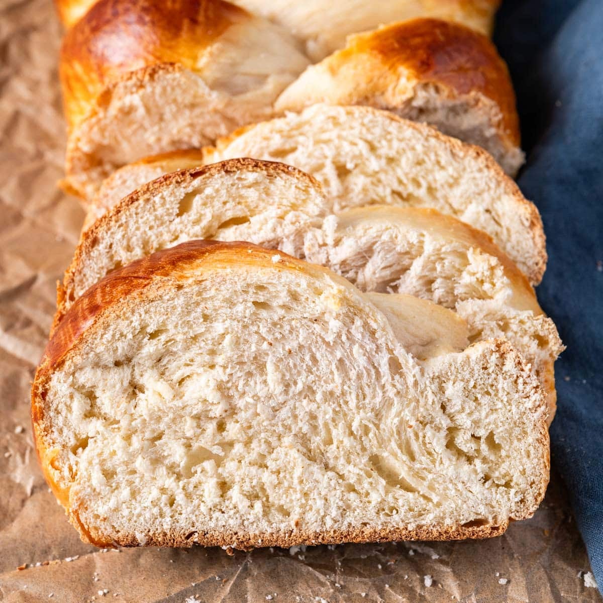 sliced egg twist bread on a pan