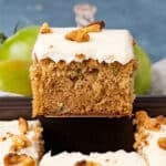 a slice of green tomato cake on a spatula