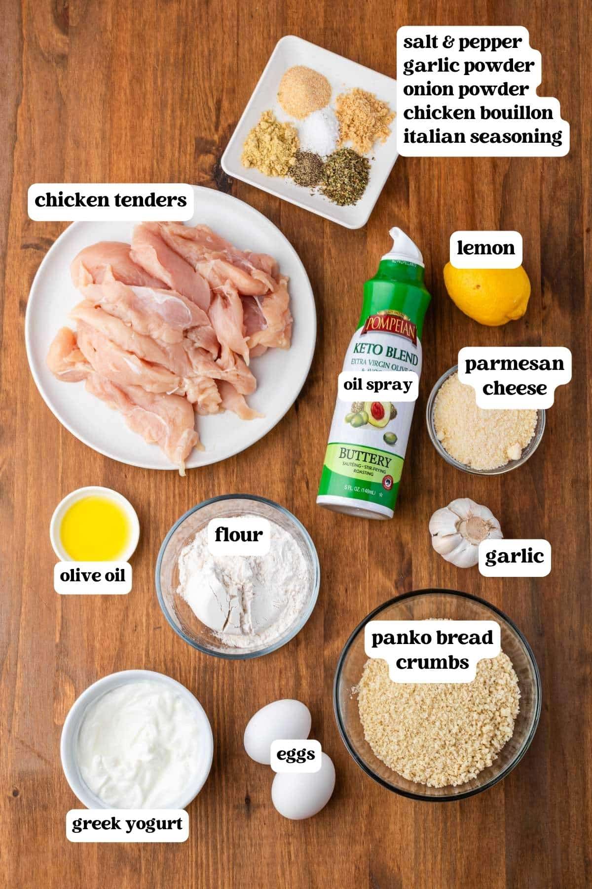 ingredients for oven baked chicken tenders on a table