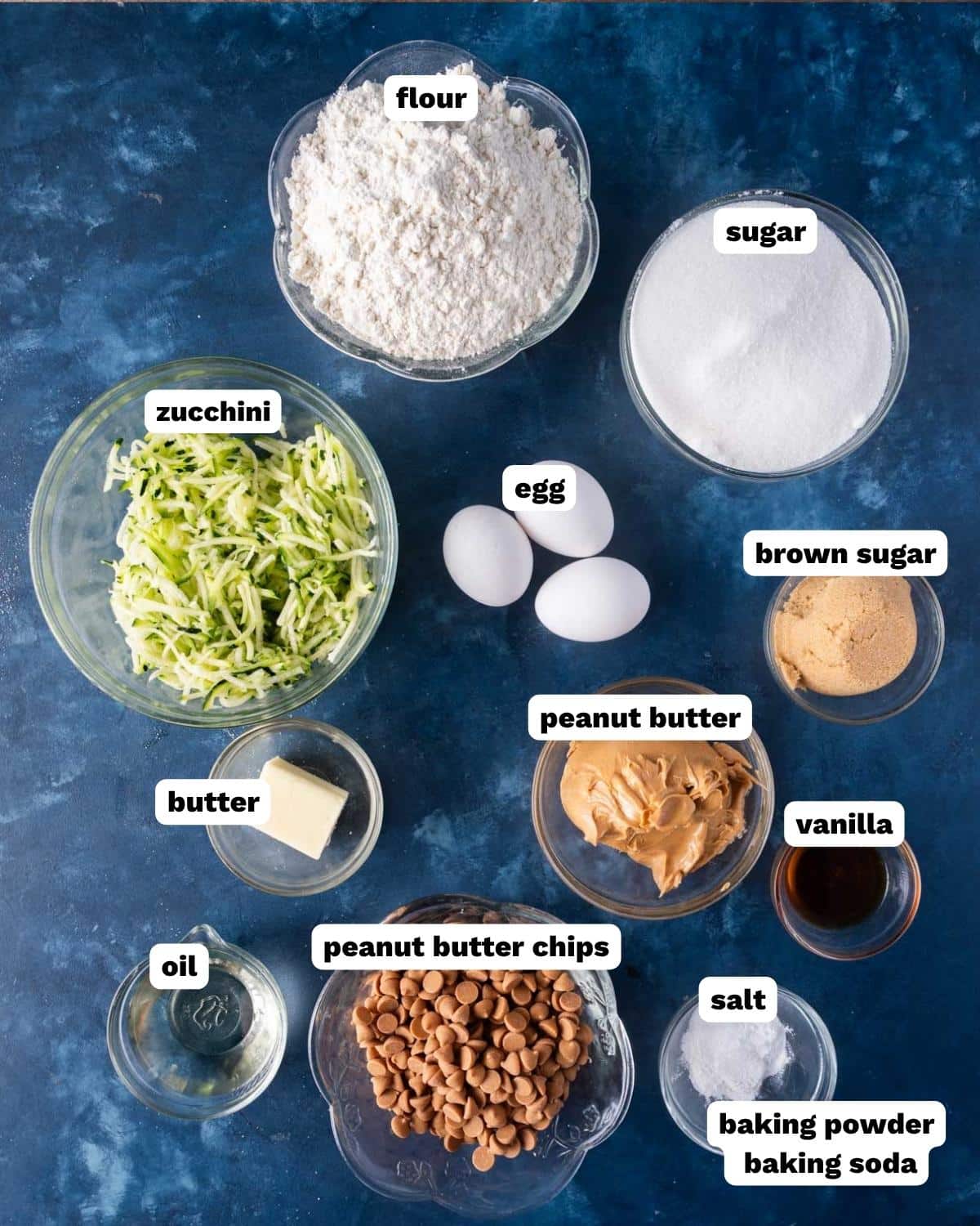 ingredients for peanut butter zucchini bread on a table