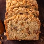 sliced peanut butter zucchini bread on a table