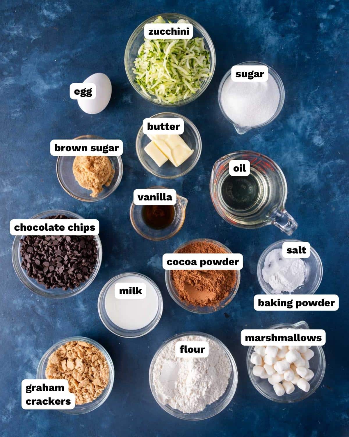 s'more zucchini muffins ingredients on a table