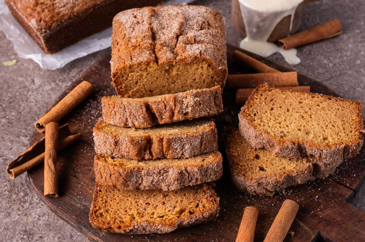 amish friendship bread sitting on a cutting board