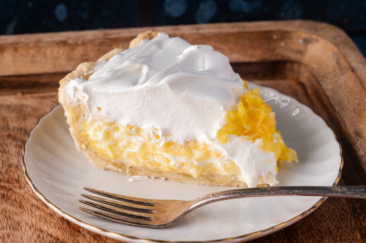 a piece of pineapple pie on a plate