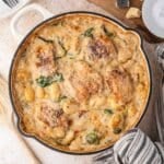 chicken and gnocchi bake in a skillet