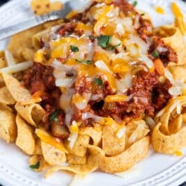 a plate of frito chili pie