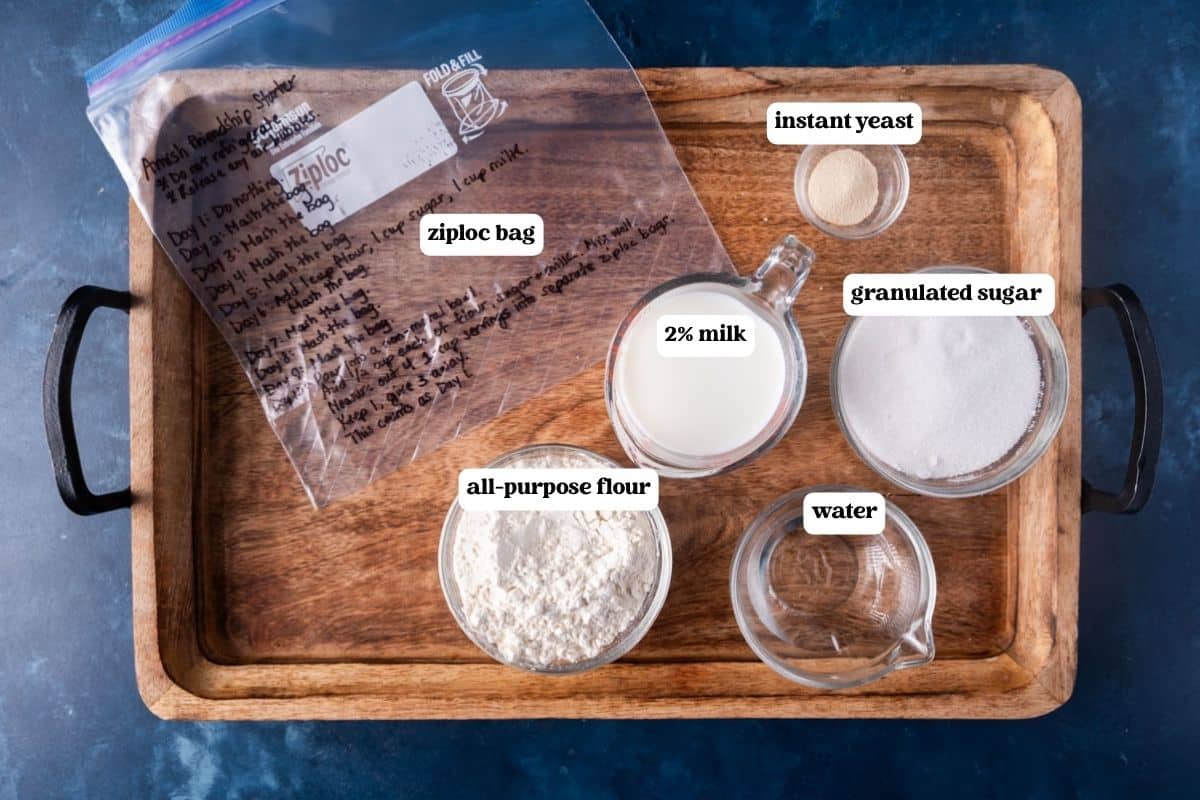 ingredients for amish friendship bread starter on a table