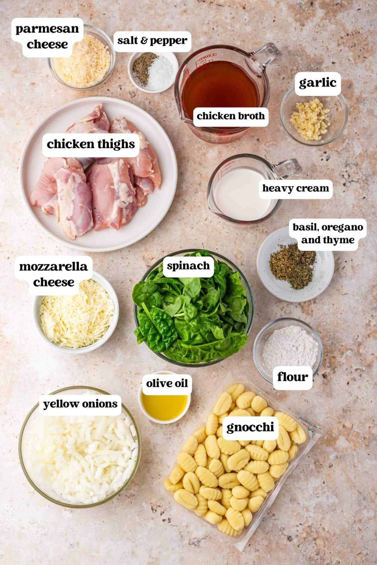 ingredients for chicken and gnocchi bake