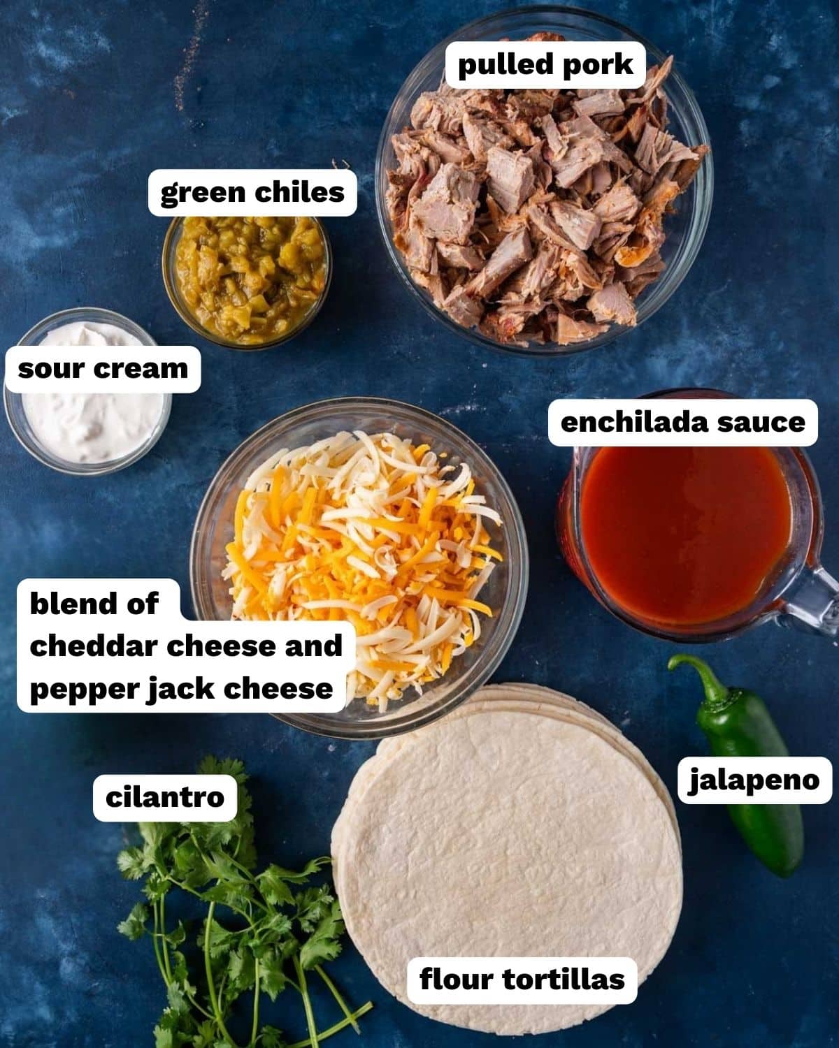 ingredients for pulled pork enchiladas on a table