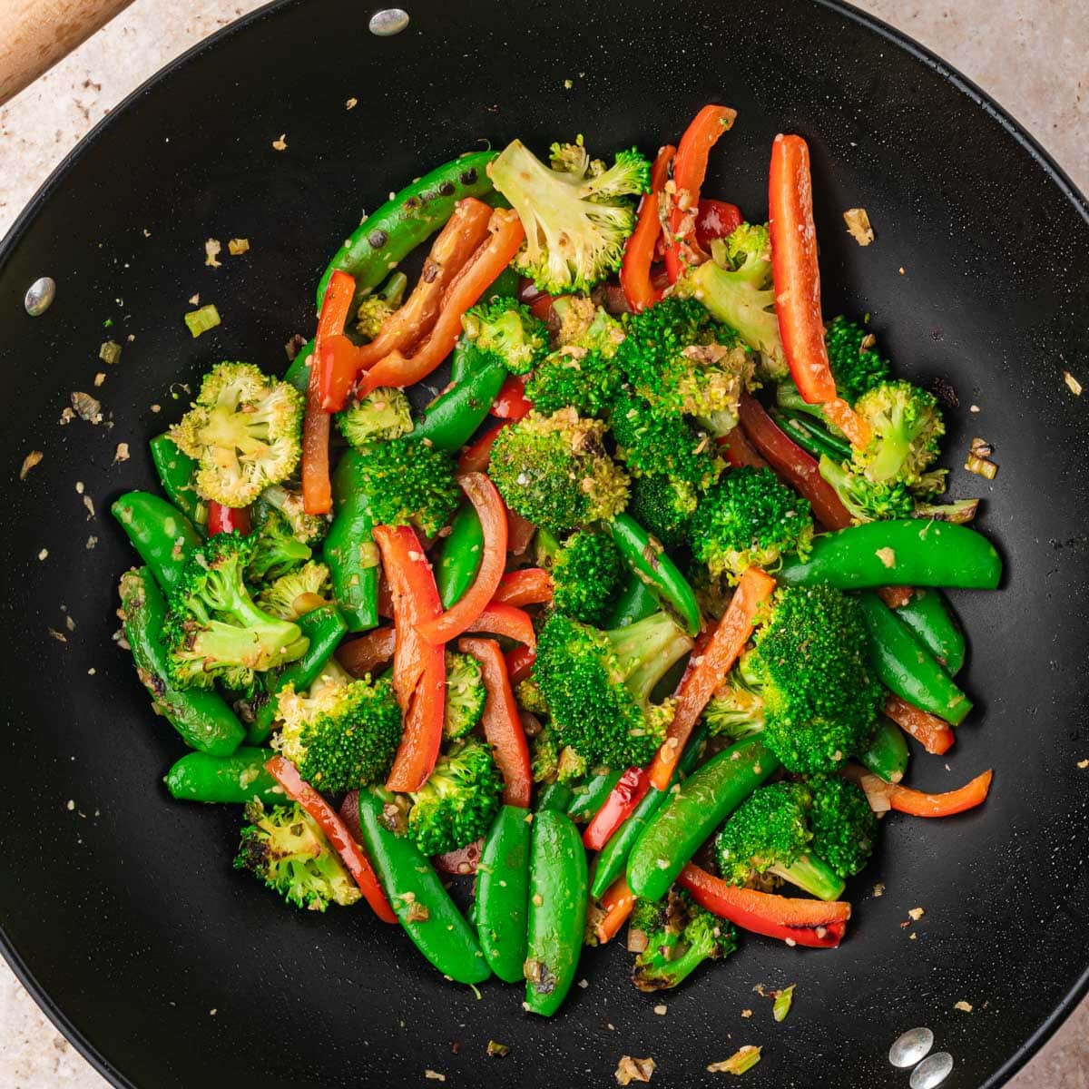 stir fry veggies in a skillet