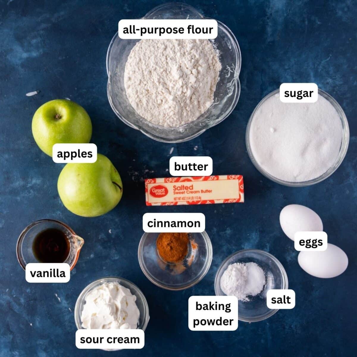 ingredients for an easy apple cake on a table