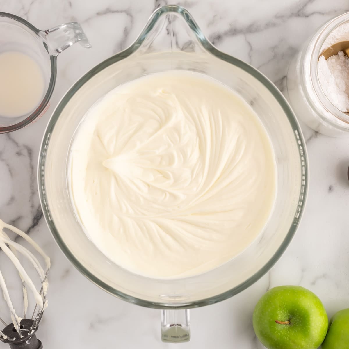 whipped cheesecake filling in a bowl