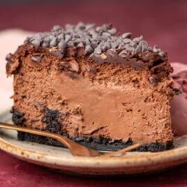 dark chocolate cheesecake on a plate