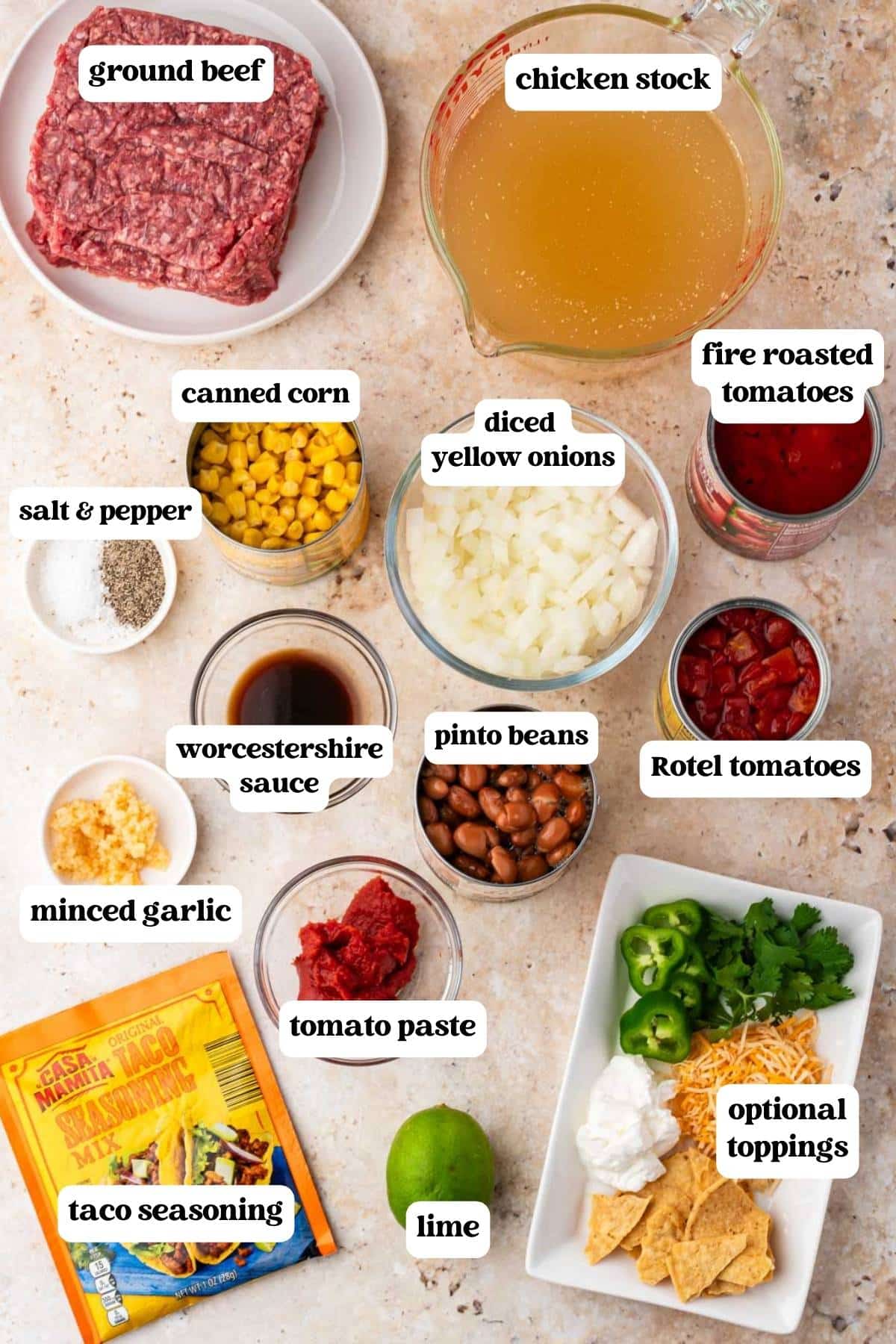 ingredients for slow cooker taco soup on a table