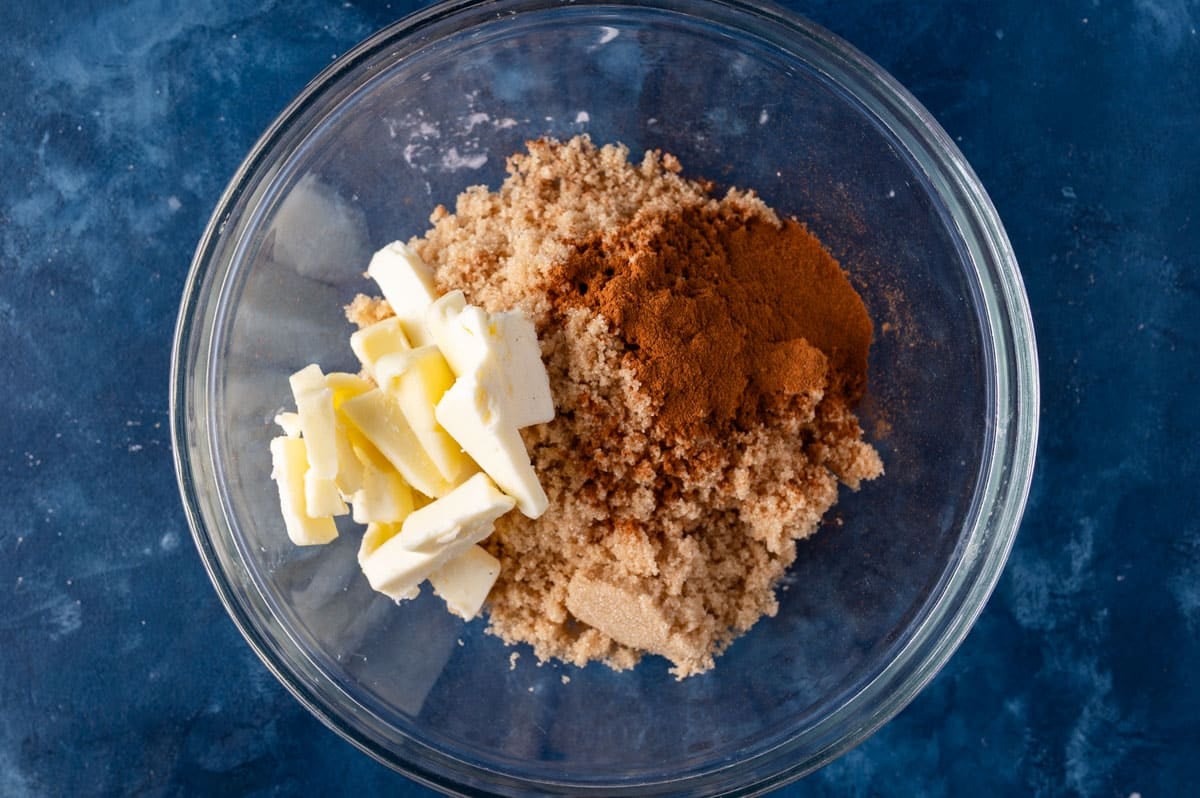 butter, cinnamon and brown sugar in a glass bowl