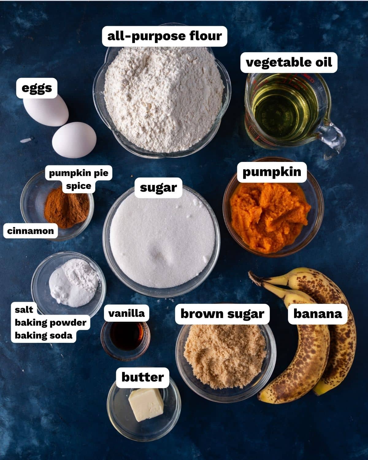 pumpkin banana muffins ingredients on a table