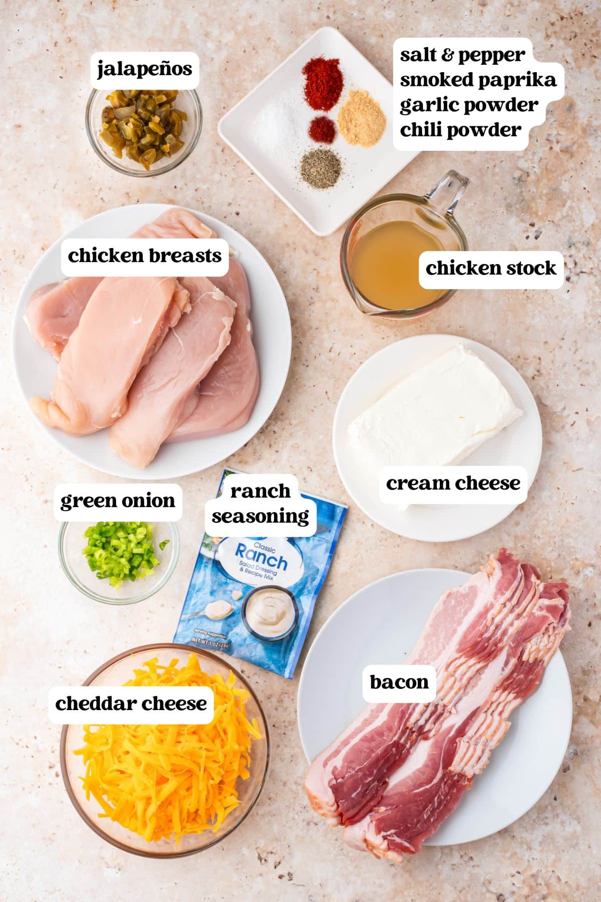 slow cooker crack chicken ingredients on a table