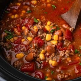 closeup of taco soup in a slow cooker