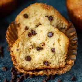 amish friendship bread muffin cut in half on a table