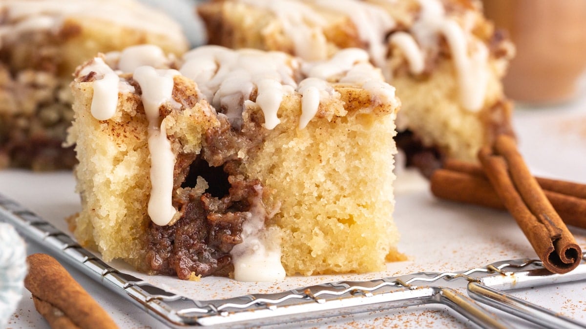 cinnamon roll cake on a plate