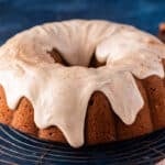 a pumpkin bundt cake on a wire rack