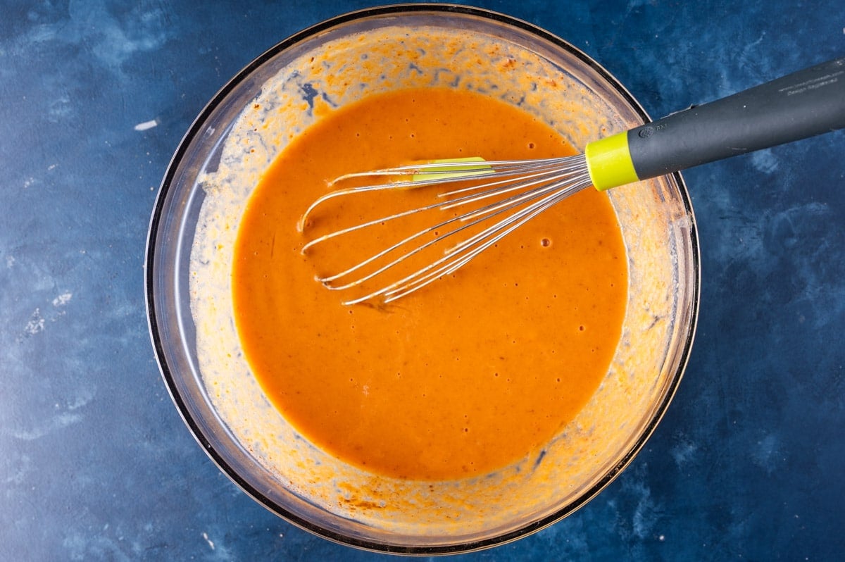 pumpkin pie filling in a glass bowl