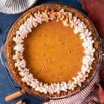overhead view of graham cracker pumpkin pie