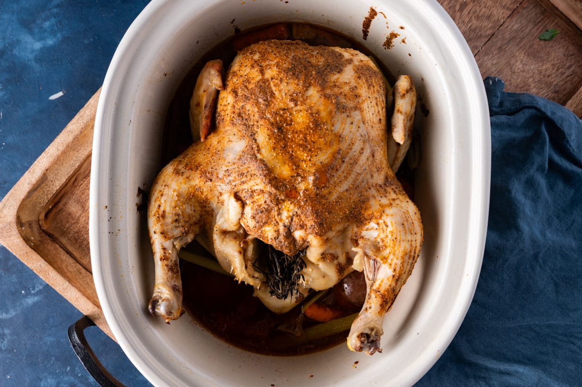 cooked chicken in a slow cooker