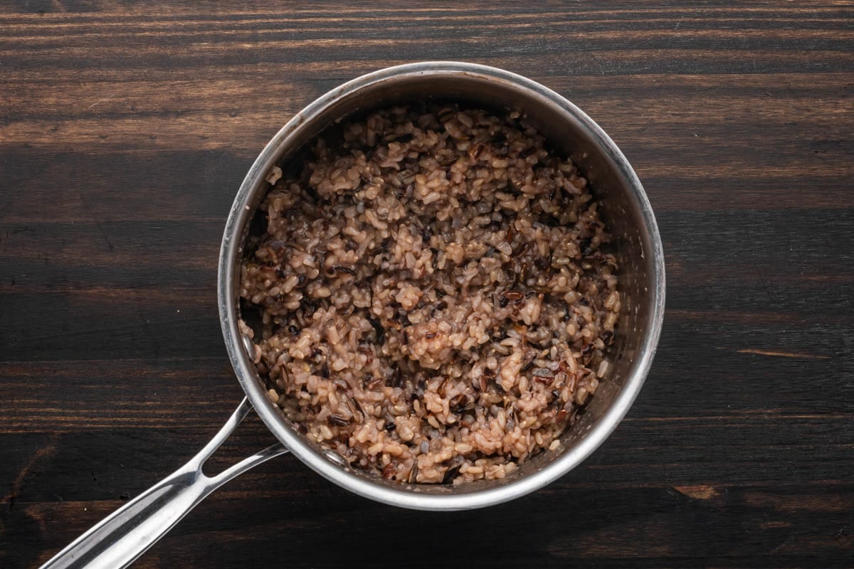 wild rice in a saucepan