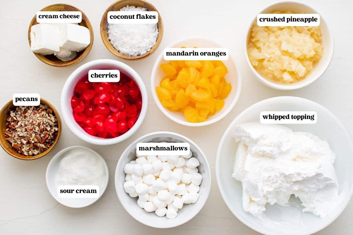ingredients for ambrosia salad on a table