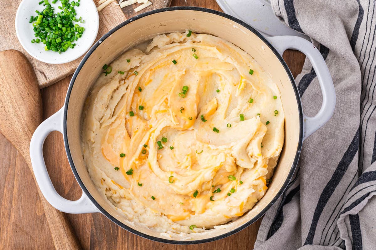 cheesy mashed potatoes in a pot
