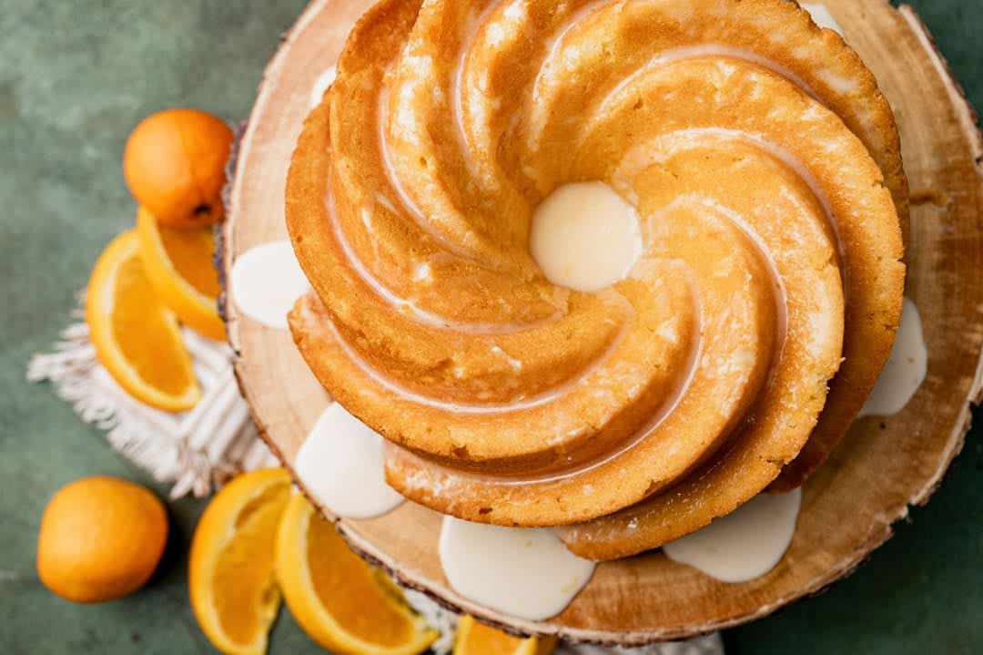 overhead view of orange pound cake