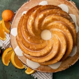 overhead view of orange pound cake