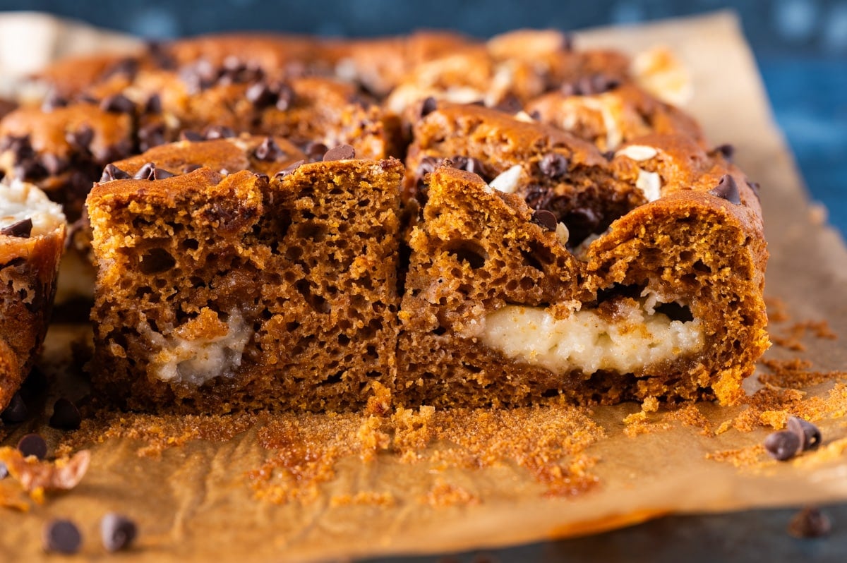 the inside of a pumpkin cake