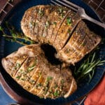 overhead view of oven roasted turkey tenderloin on a plate
