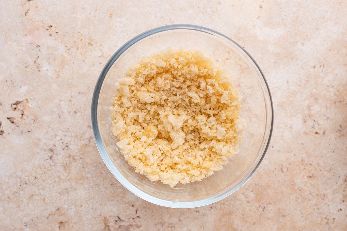 panko bread crumbs and butter mixed in a bowl