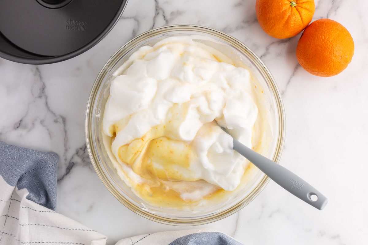 folding egg whites into cake batter