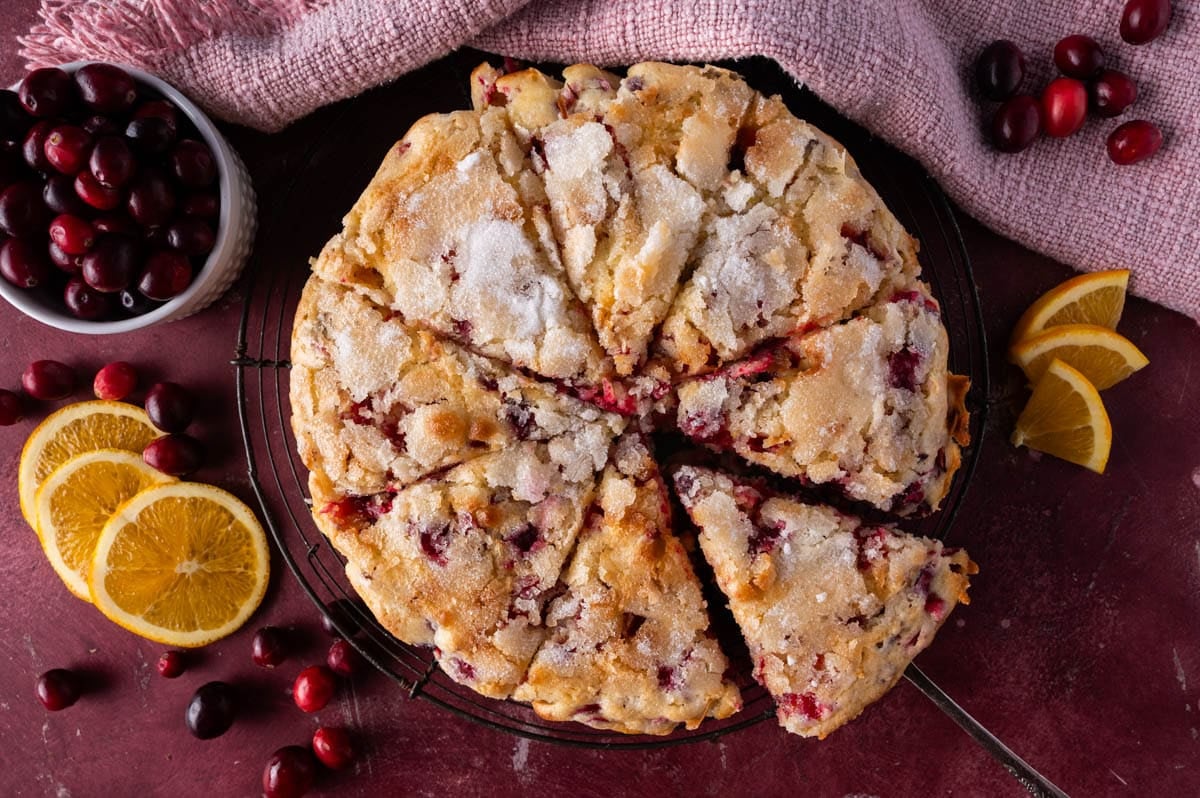 baked orange cranberry cake on a table