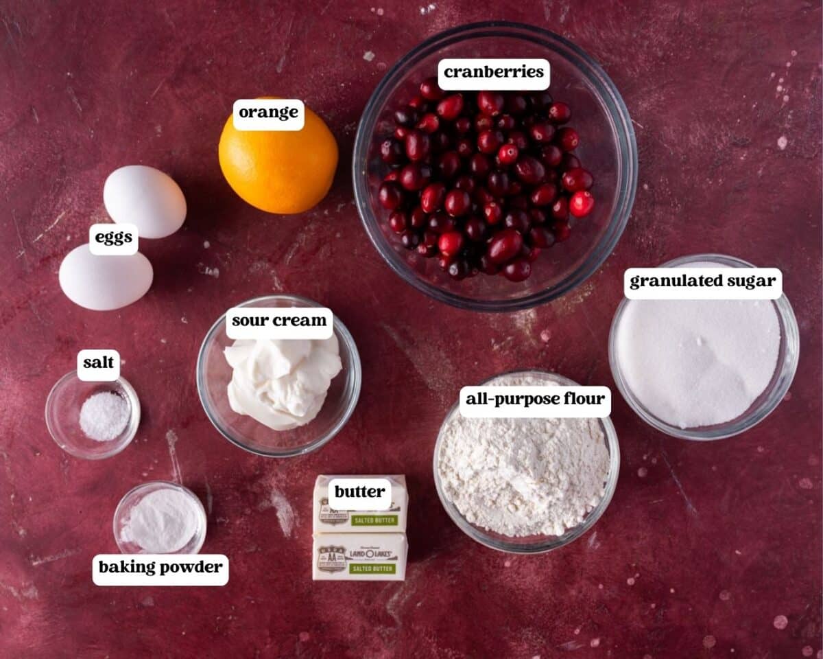 orange cranberry cake ingredients on a table