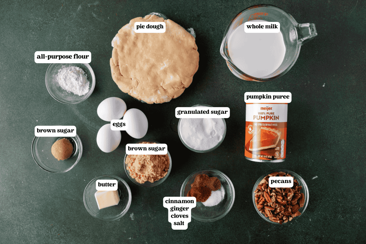 pecan pumpkin pie ingredients on a table