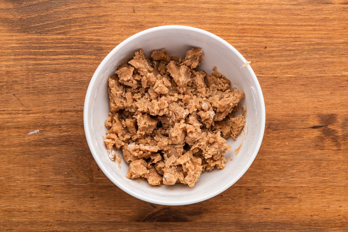 streusel in a bowl on a table
