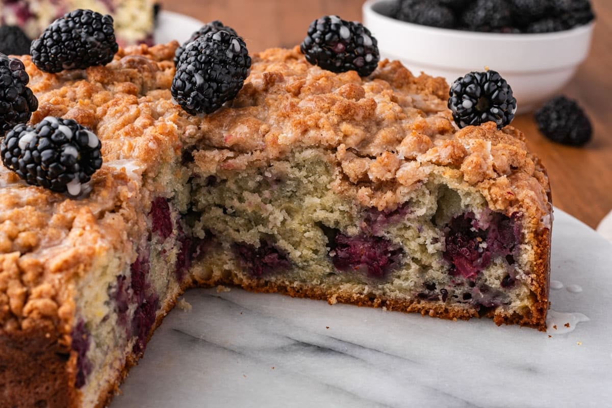 blackberry coffee cake on a table