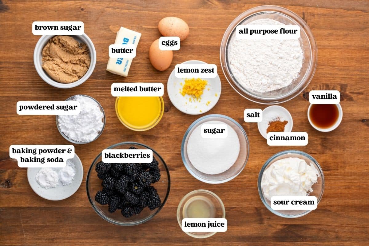 blackberry coffee cake ingredients on a table