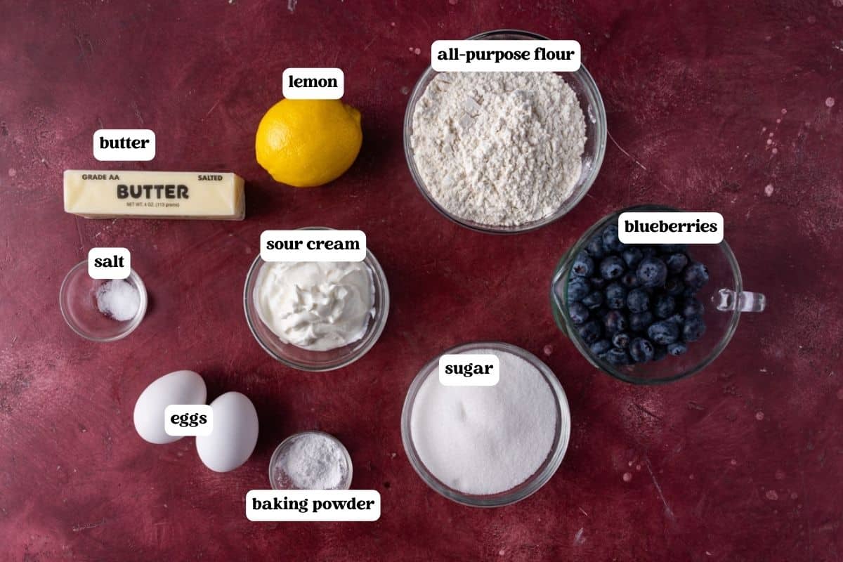 blueberry lemon cake ingredients on a table