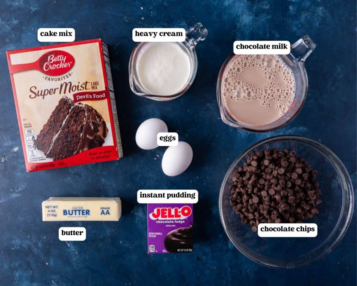 ingredients for cake mix brownies on a table