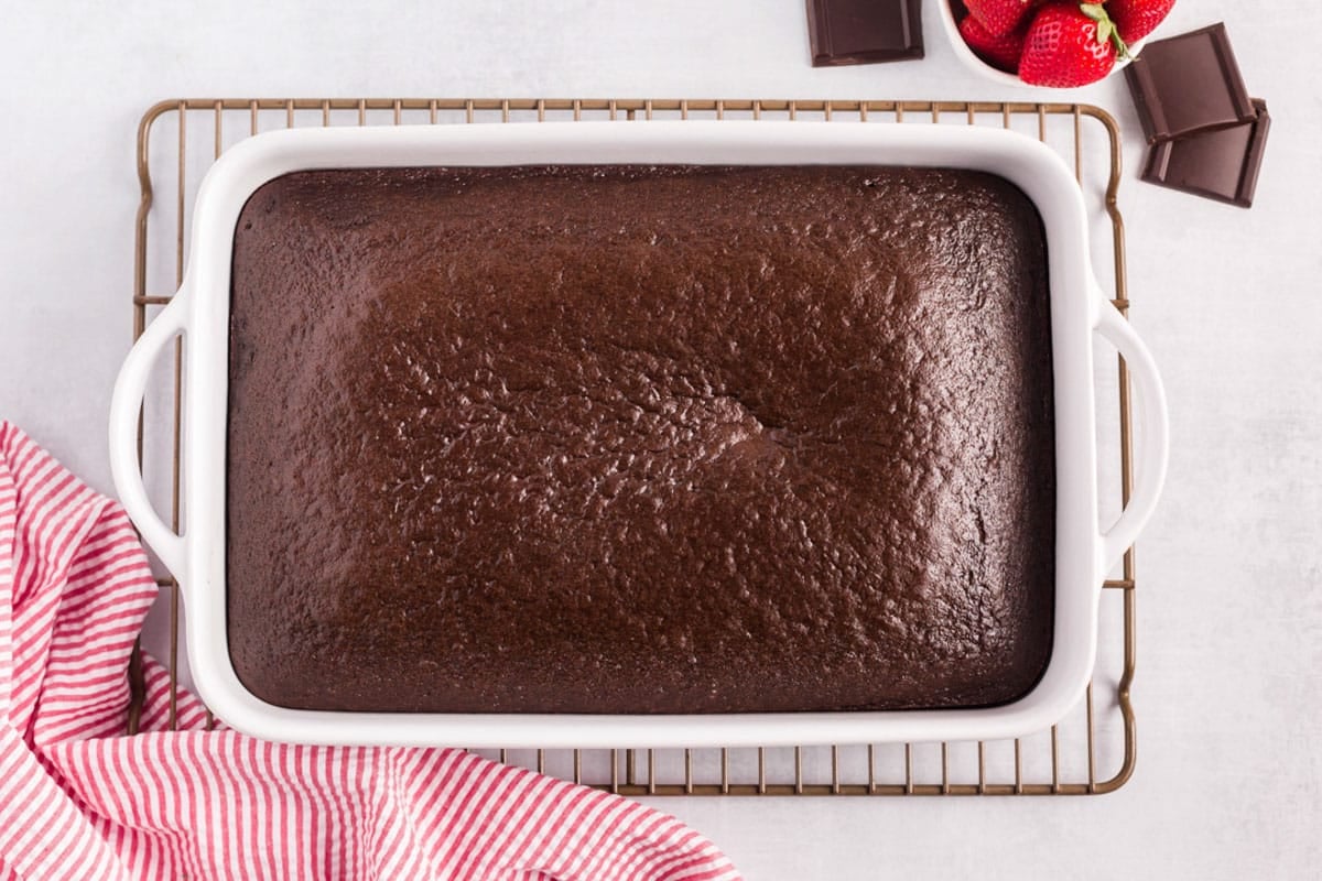baked chocolate cake on a wire rack