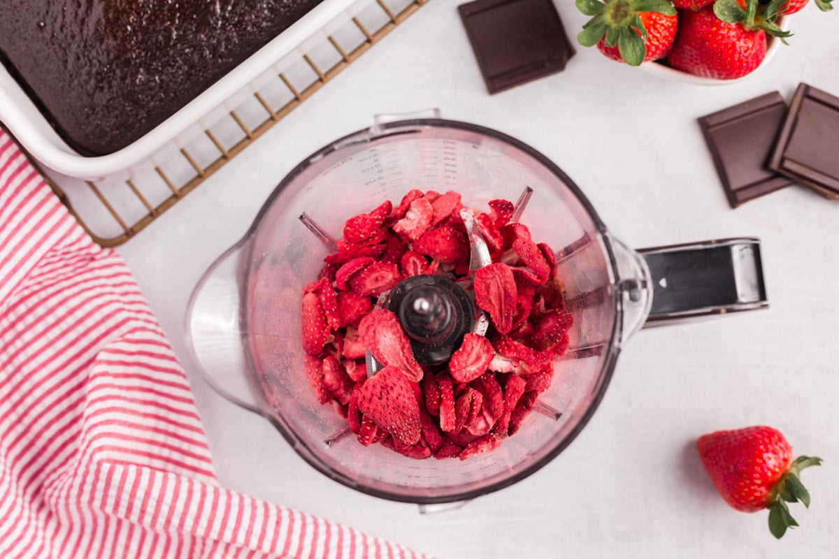freeze dried strawberries in a food processor